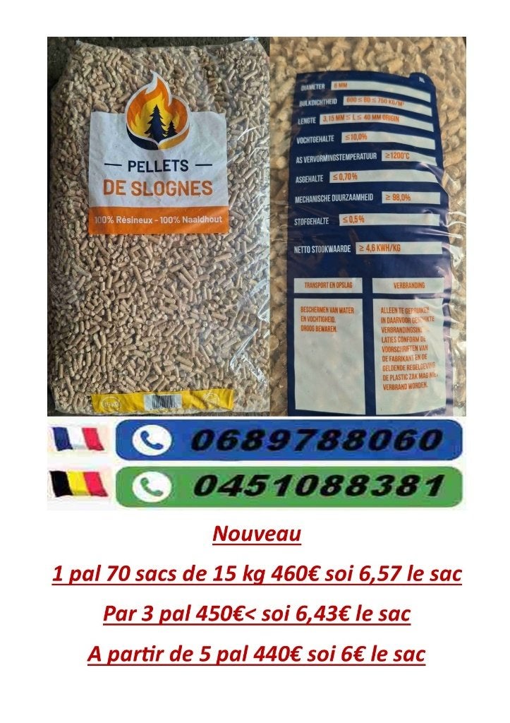 Palettes de Pellets 100 % résineux. Paiement à la livraison, Envoi