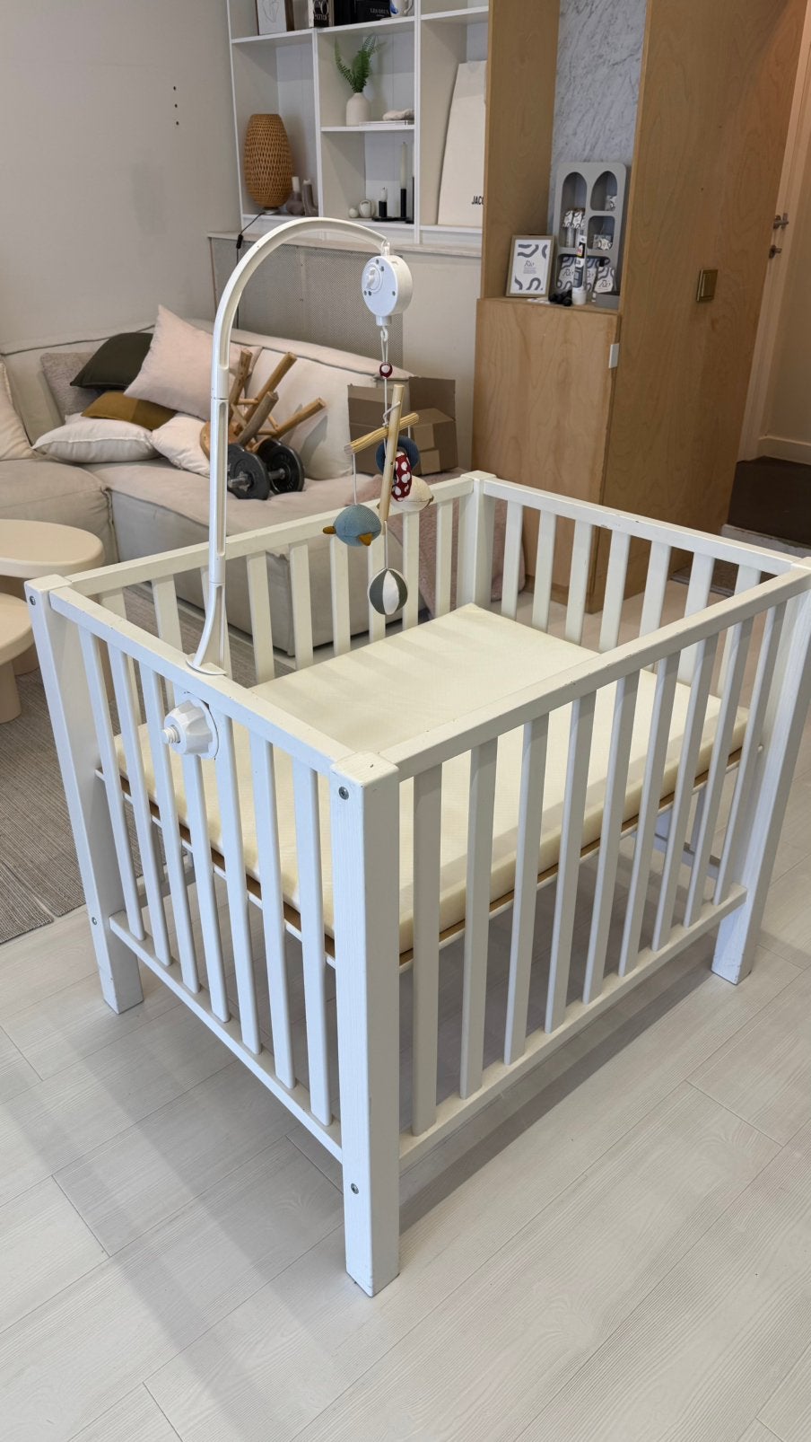 Babypark Quax met matras en babymobiel 95x75, Ophalen, Gebruikt, Rechthoekig, In hoogte verstelbaar