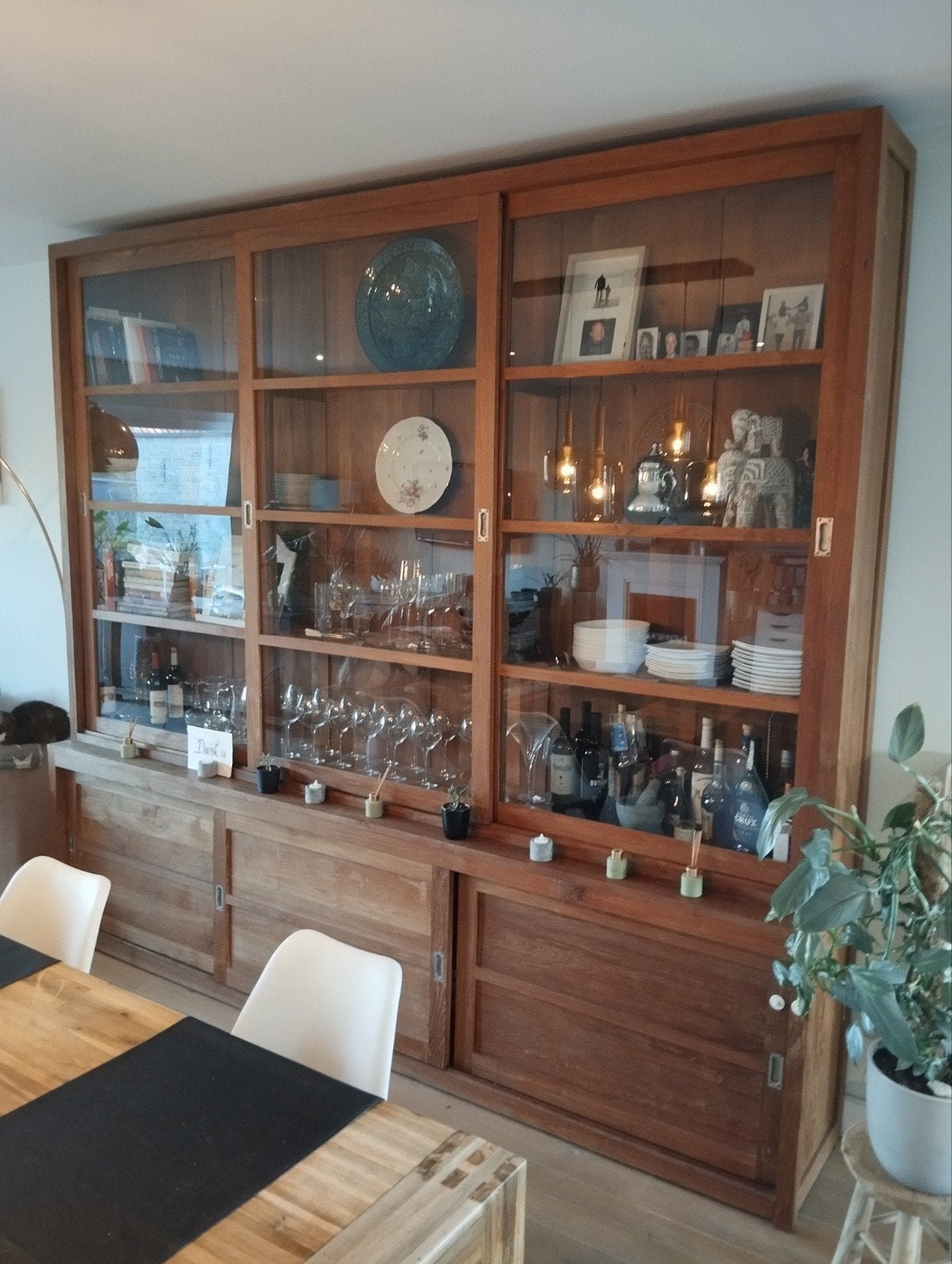 vitrinekast - buffetkast massieve teak, Ophalen, Met deur(en), 200 cm of meer, Teakhout