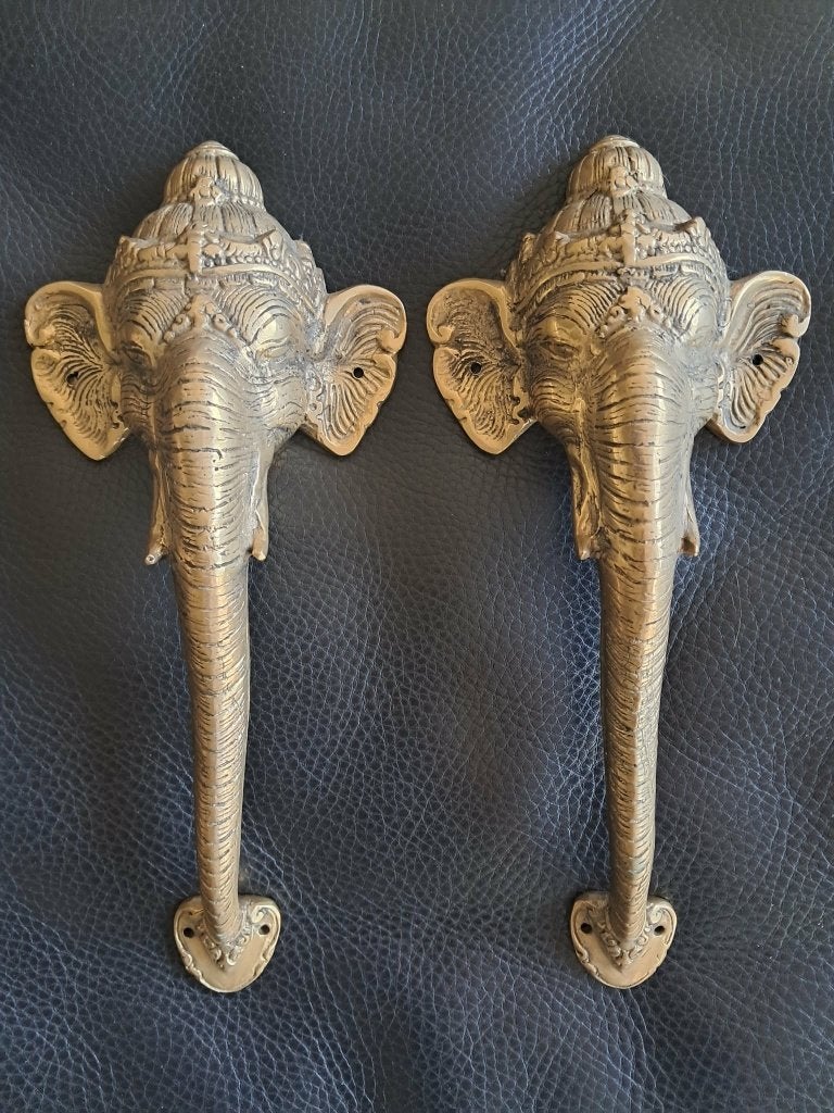 2 koperen deurklinken die Ganesh//27,5 cm voorstellen, Overige materialen, Bali brons, Nieuw, Ophalen of Verzenden