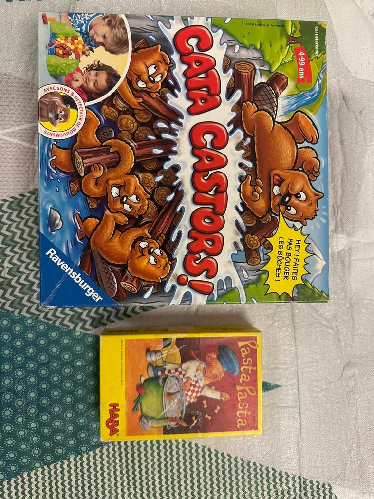 Lot 2 Jeux Enfants: Cata Castors + Pasta Pasta – État Nickel, Hobby en Vrije tijd, Gezelschapsspellen | Overige, Ophalen, Zo goed als nieuw
