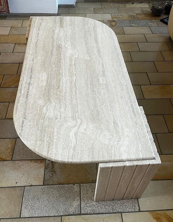 Salontafel in travertijn — elegant en tijdloos design, Ophalen, 100 tot 150 cm, 50 tot 100 cm, Zo goed als nieuw