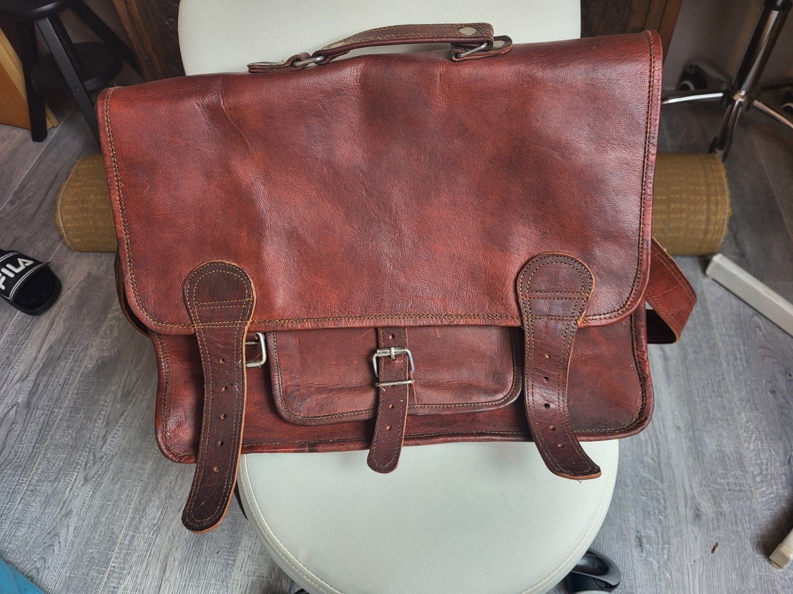 lederen boekentas, Ophalen, Bruin, Aktetas of Boekentas, 40 tot 50 cm