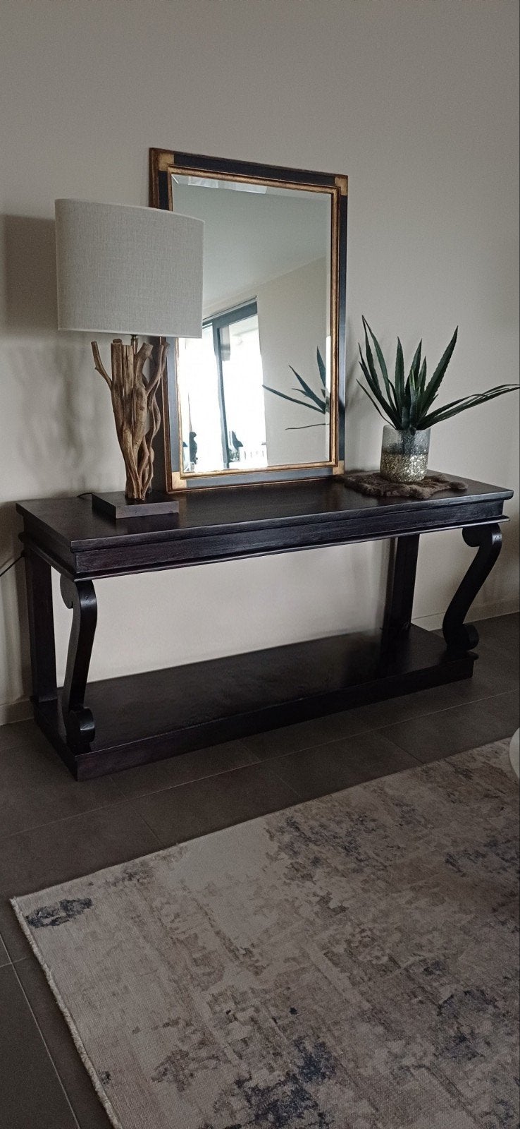 Stevige, karaktervolle console in donker hout, Huis en Inrichting, Ophalen