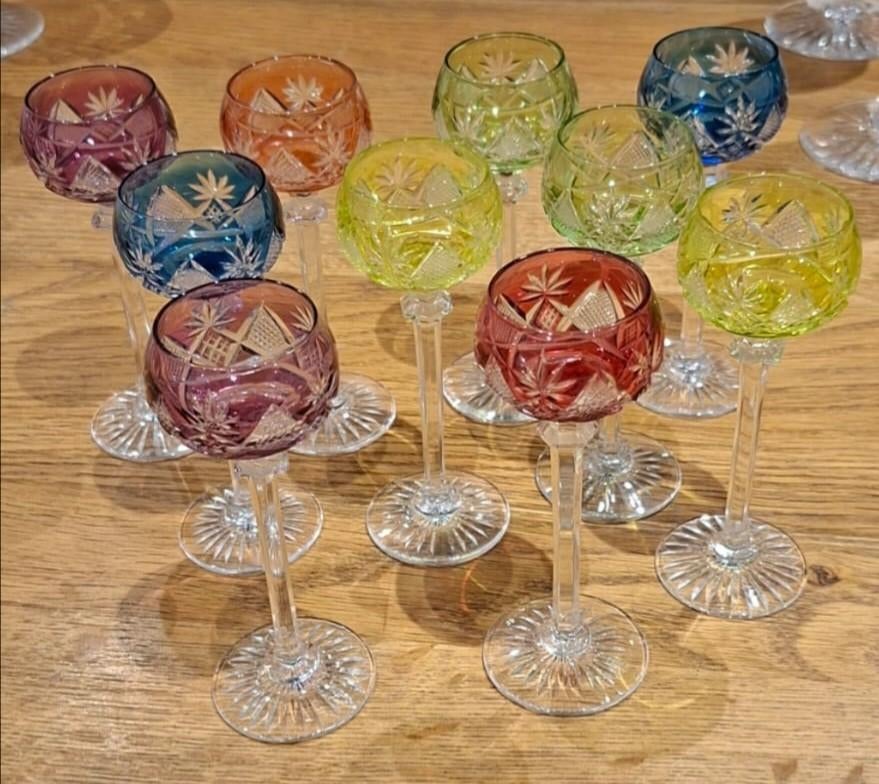 Lot 10 verres à liqueur Cristal couleurs Val St Lambert, Enlèvement