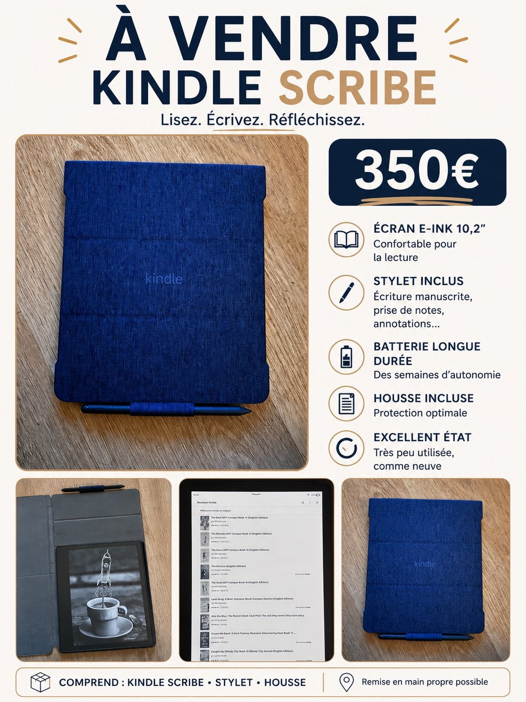 Kindle Scribe + stylus + hoesje  Uitstekende staat — €350