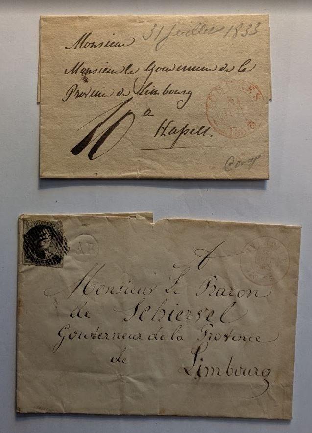 2 enveloppes au gouverneur du Limbourg 1865, Enlèvement ou Envoi, Enveloppe