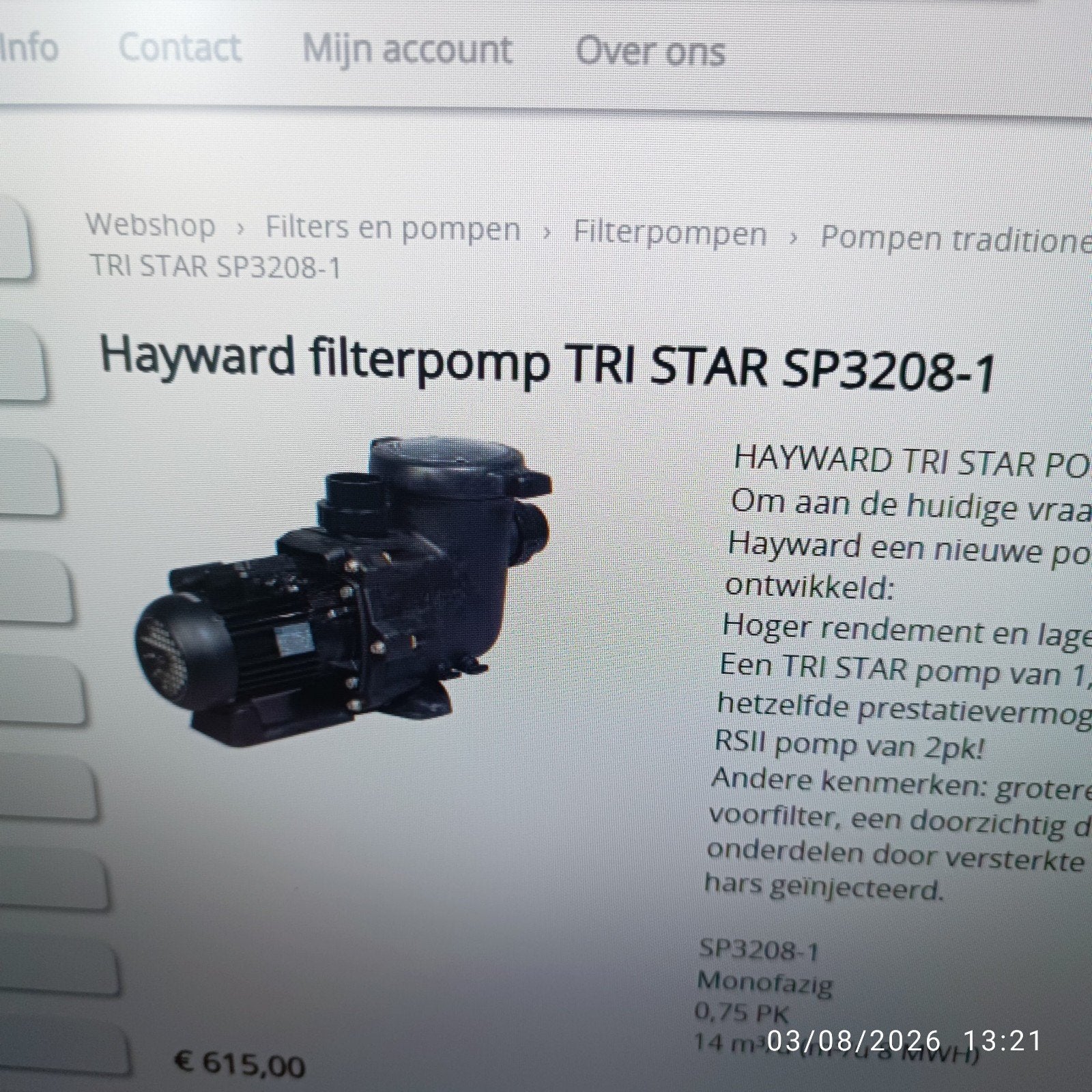 Hayward SP3208 Pomp, Ophalen, Zwembadpomp