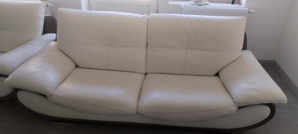 Divan simili cuir blanc et brun, Maison & Meubles, Canapés | Salons, Enlèvement ou Envoi, Cuir