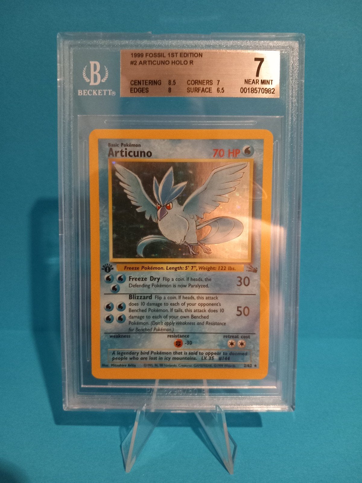 Pokemon| Articuno #2 - 1st Edition - Holo Rare - Beckett 7, Ophalen of Verzenden, Zo goed als nieuw, Losse kaart, Foil