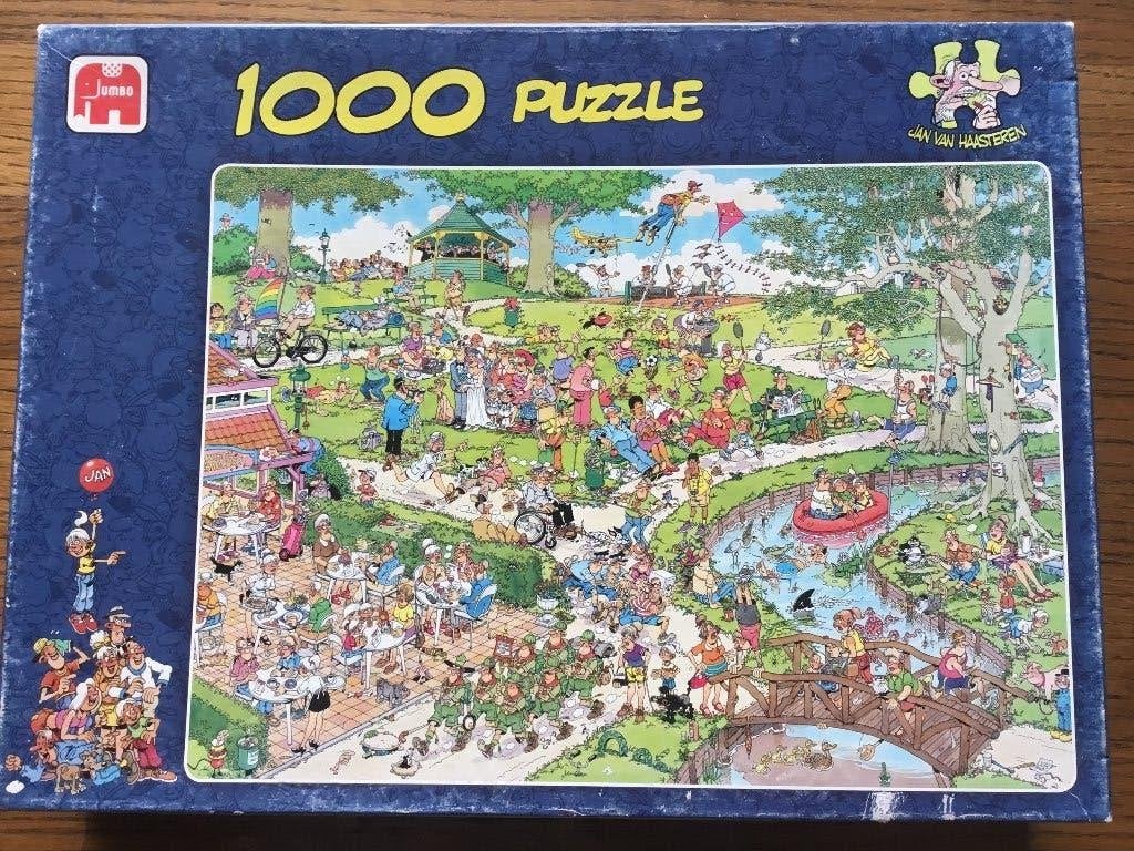 Puzzel Jumbo 1000 Jan Van Haasteren Het park, Hobby & Loisirs créatifs, Sport cérébral & Puzzles, Enlèvement ou Envoi, 500 à 1500 pièces