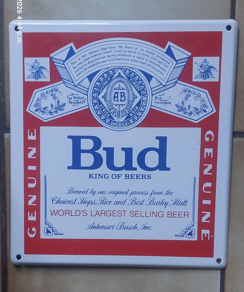 Emaile  BUD BEER topstaat 31x34cm, Verzamelen, Ophalen of Verzenden, Zo goed als nieuw, Reclamebord