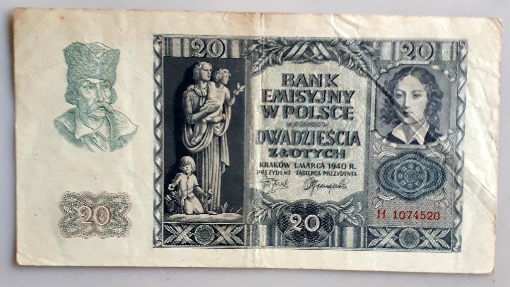 POLOGNE/POLOGNE : 20 ZLOTYCH 1-3-1940 P 95 XF, Enlèvement ou Envoi, Pologne, Billets en vrac