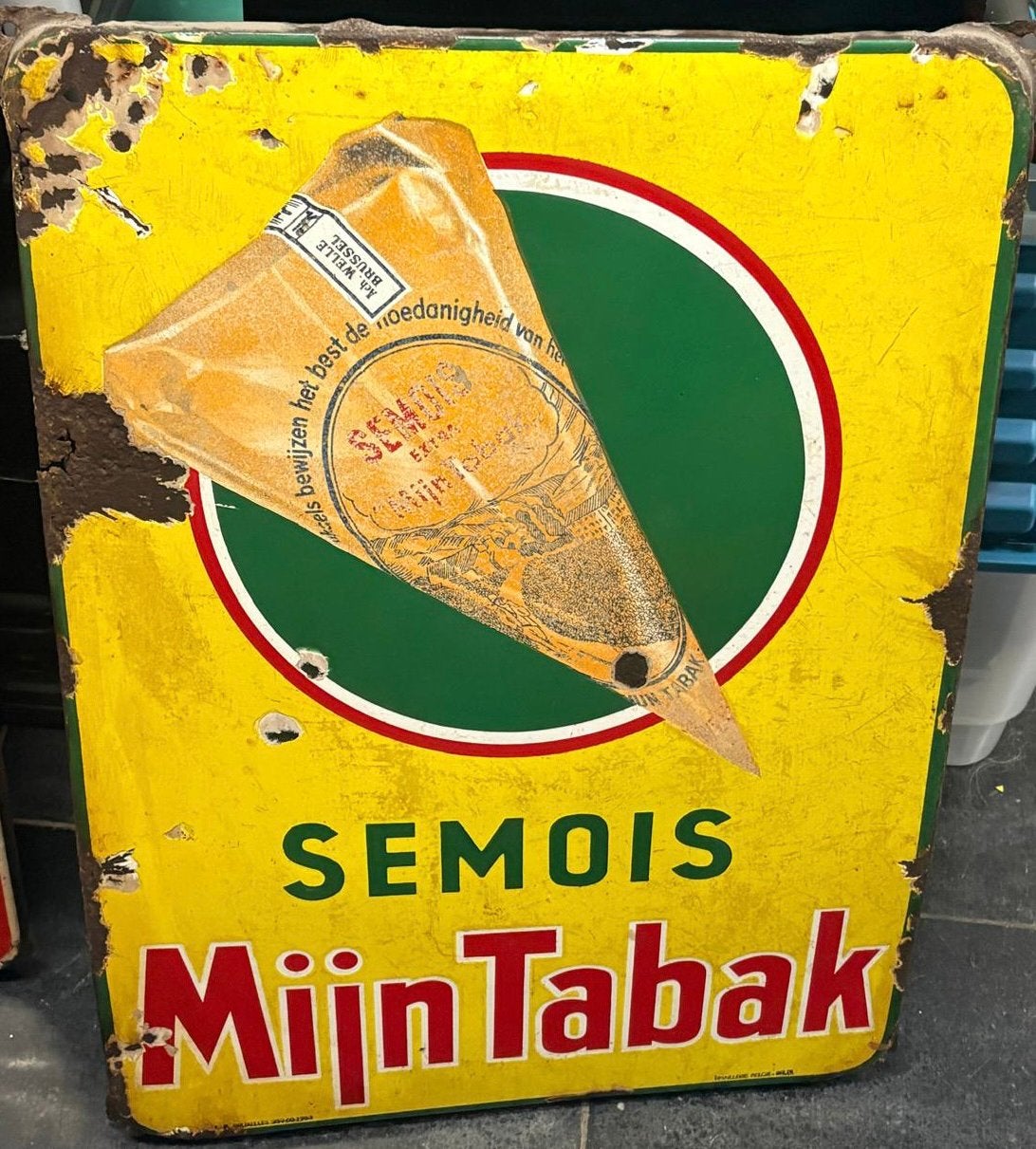 Plaque émaillée Mijn Tabak Semois, Collections, Marques & Objets publicitaires, Enlèvement, Utilisé