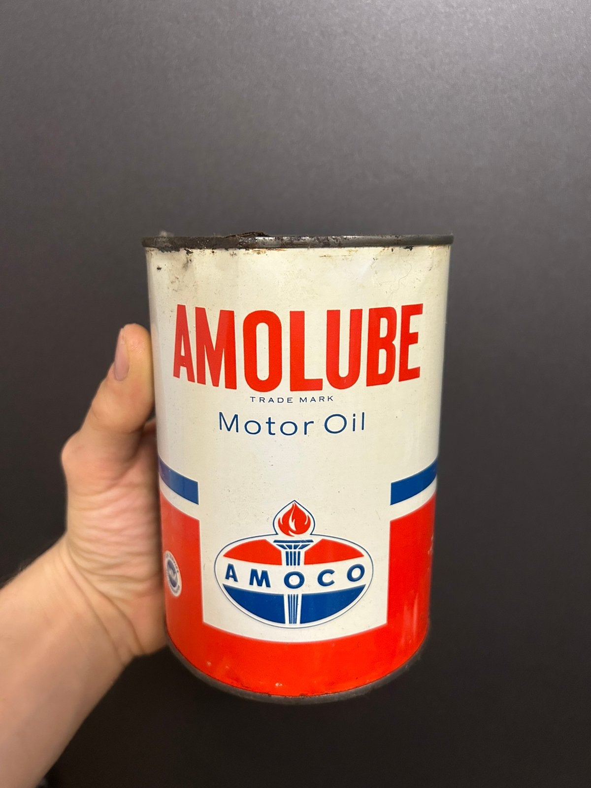 Bidon huile olieblik olie blik oil can  Amoco one quart US, Collections, Marques & Objets publicitaires, Enlèvement ou Envoi