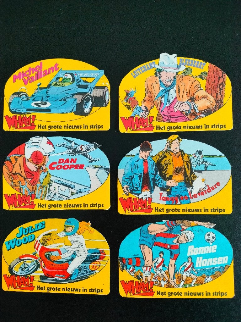 6 stickers van stripverhalen (vliegtuigen, voetbal, sport), Ophalen of Verzenden, Nieuw, Strip of Tekenfilm
