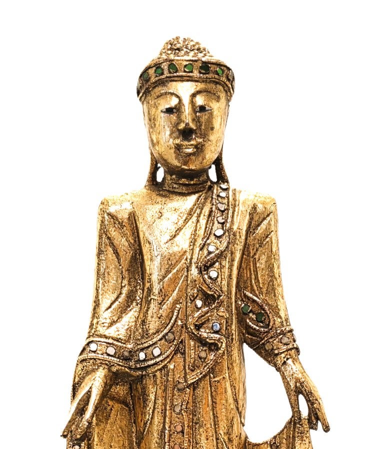 Massief houten Boeddha, verguld., Ophalen of Verzenden