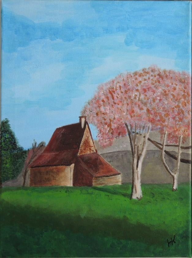 Monogrammist H.K. acryl op doek "Het Voorjaar", Ophalen