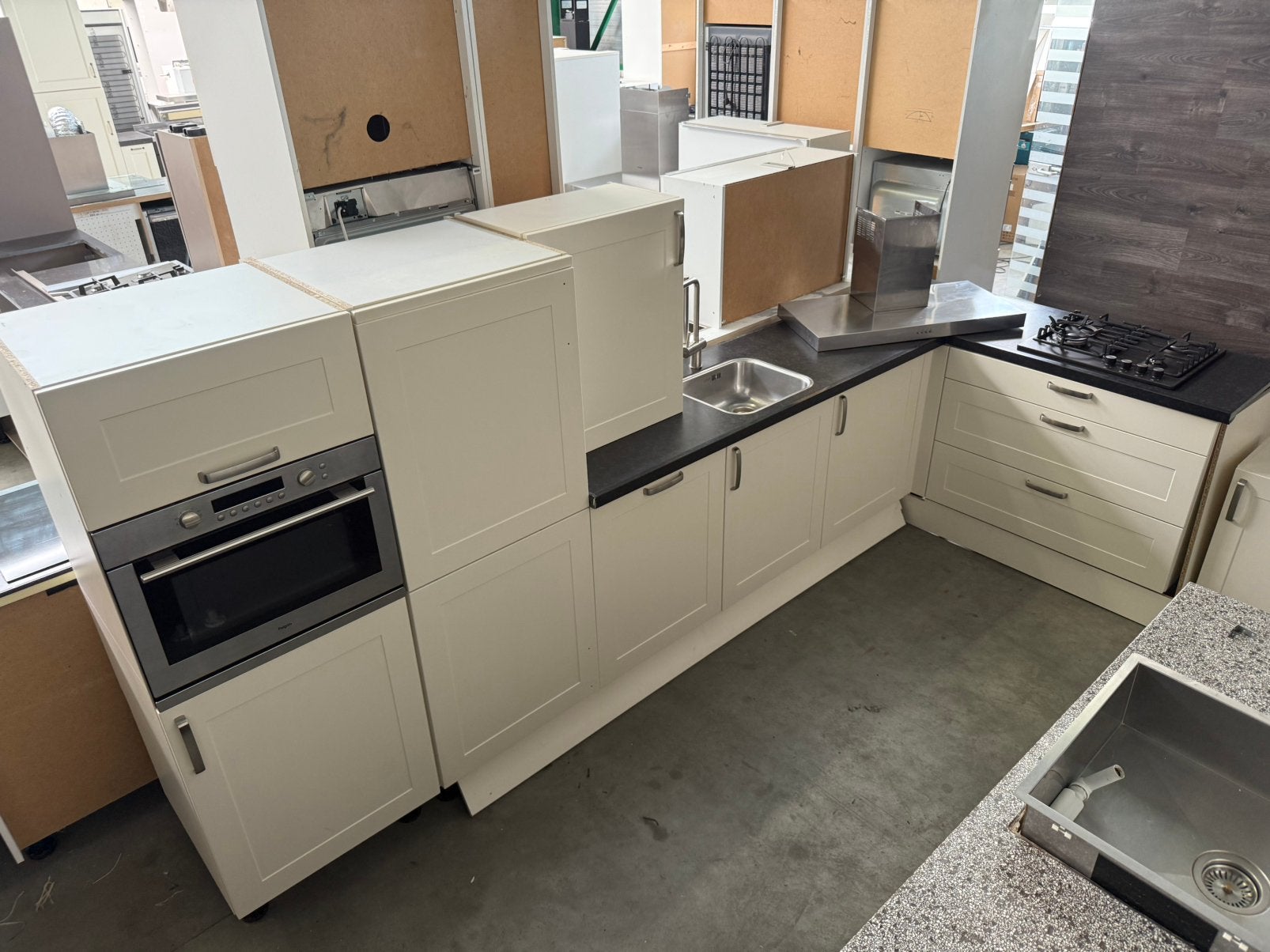 Complete Nette Hoekkeuken + Apparatuur + GEDEMONTEERD, Huis en Inrichting, Ophalen of Verzenden, Overige kleuren, Composiet, Hoekkeuken