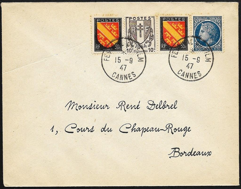1947 - FRANKRIJK - Festival du Film + CANNES, Verzenden, Gestempeld