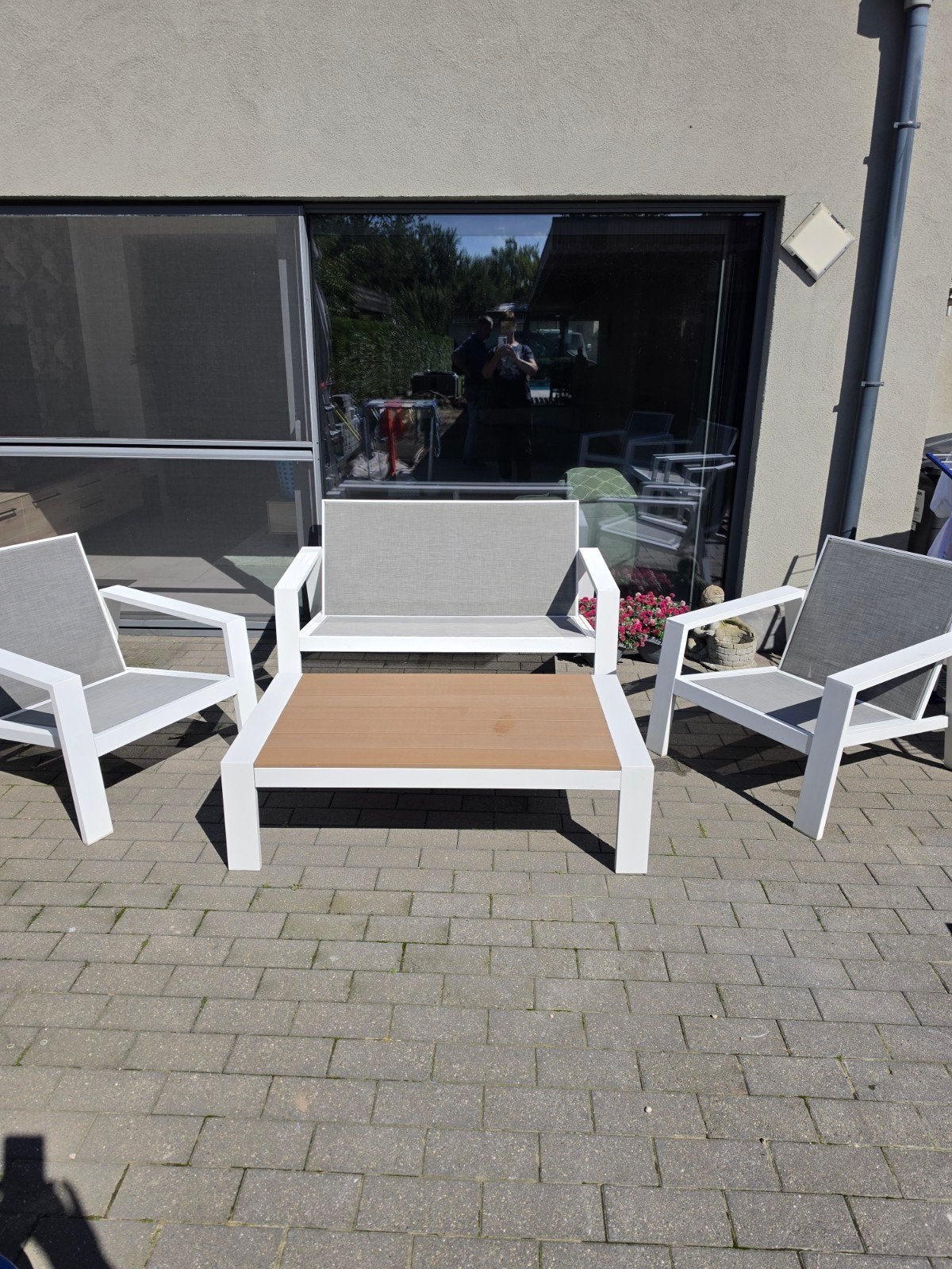 Lounge set met nieuwe kussens, Enlèvement, Comme neuf, 5 places, Sets de jardin