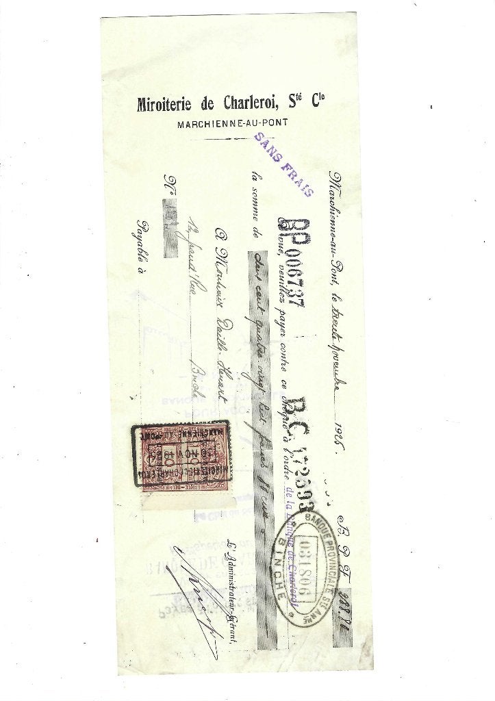 Ancien chèque 1925, Envoi, Utilisé
