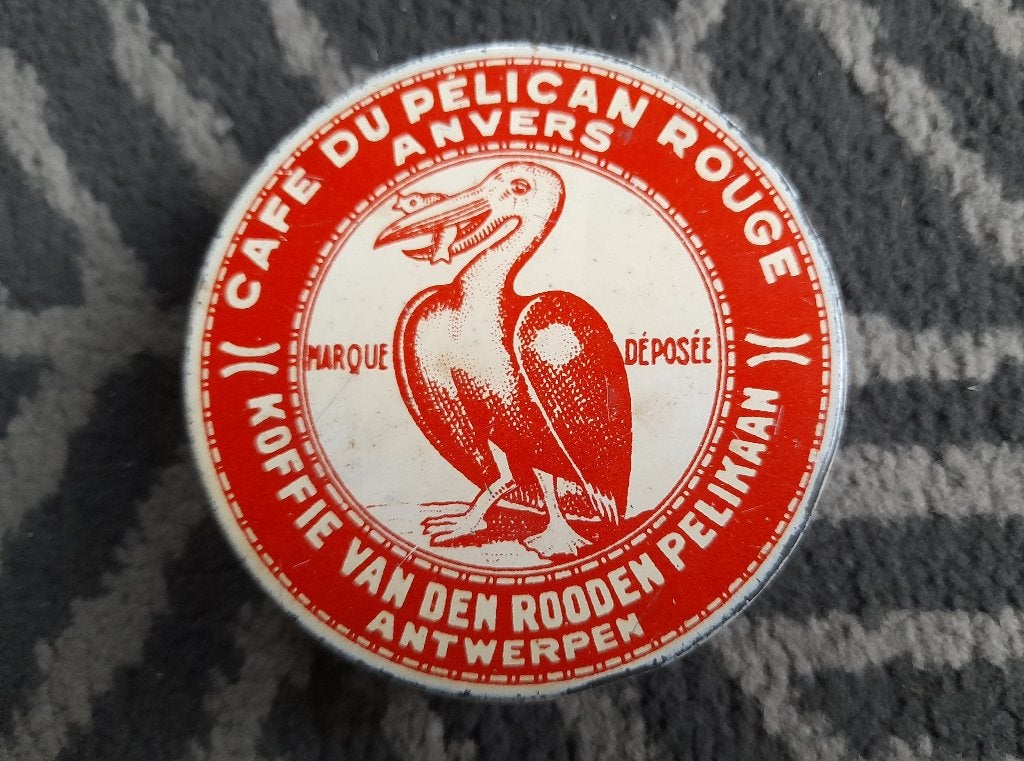 Koffieblikje Rode Pelikaan -  free sample tin? -  Antwerpen, Verzamelen, Verzenden, Gebruikt, Koffie