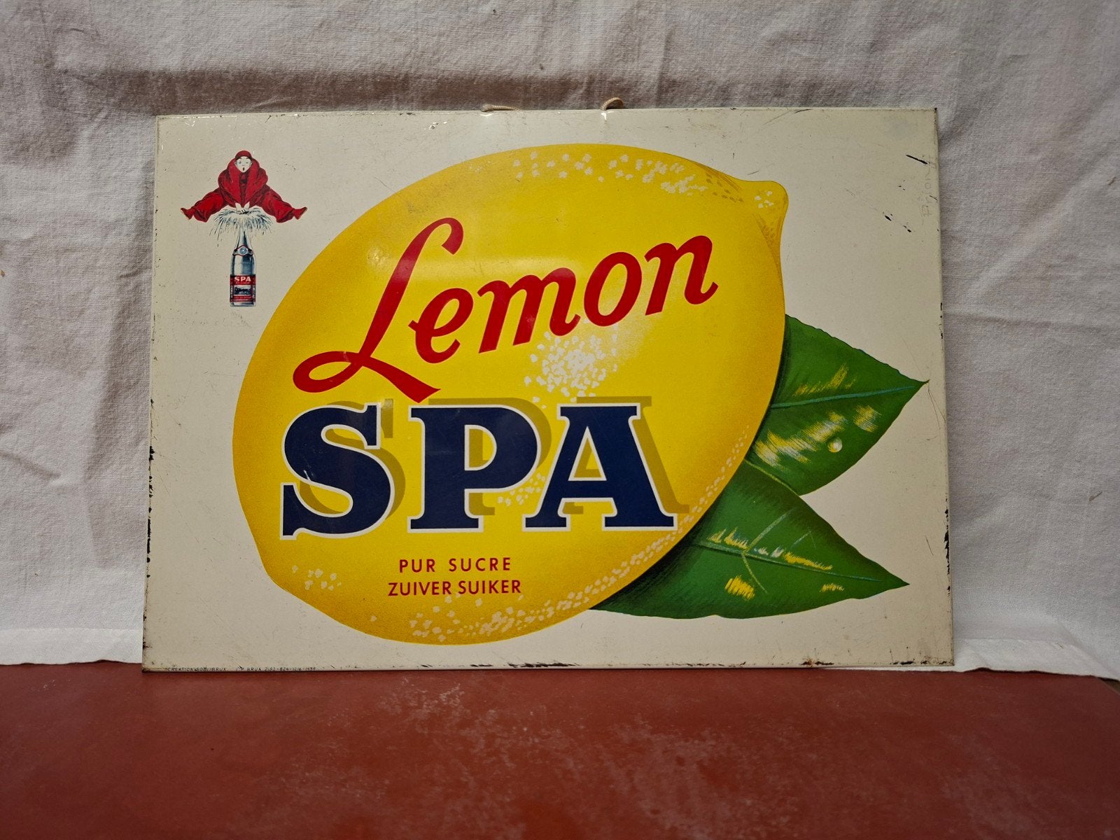 Zeer oud Blik Lemon SPA 1939, Verzamelen, Ophalen of Verzenden, Gebruikt, Reclamebord
