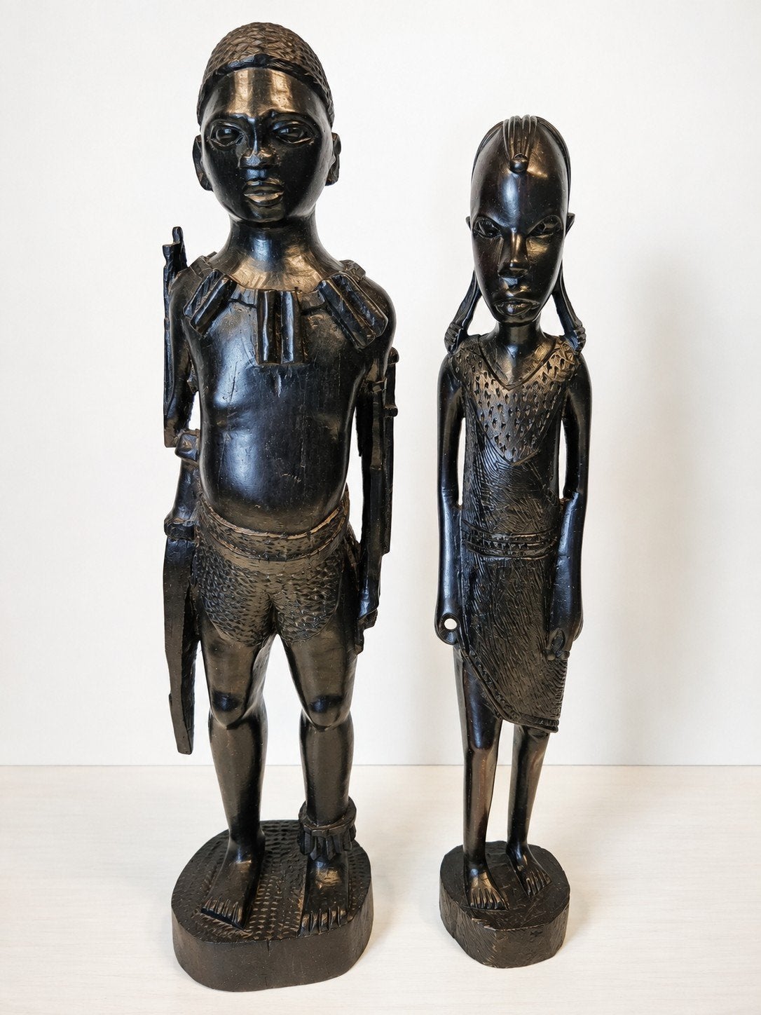 Set van 2 Afrikaanse houten beelden – man & vrouw – vintage, Ophalen of Verzenden, Zo goed als nieuw