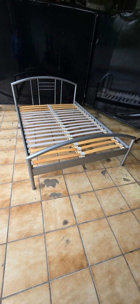 Lit 2 personnes avec sommier 🛻, Enlèvement, Utilisé, Deux personnes, Gris