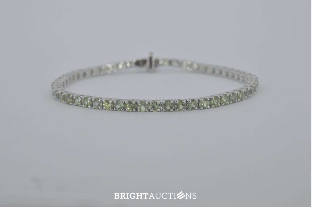 Witgouden tennisarmband met groene natuurlijke saffieren, Wit, Niet ingevuld, Nieuw, Saffieren