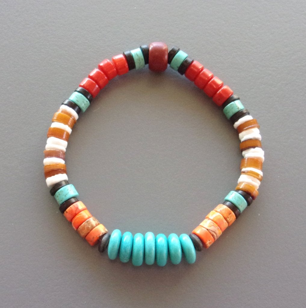 Indiaanse armband voor dames of heren in turquoise ringen, Met bedels of kralen, Nieuw, Oranje, Ophalen of Verzenden