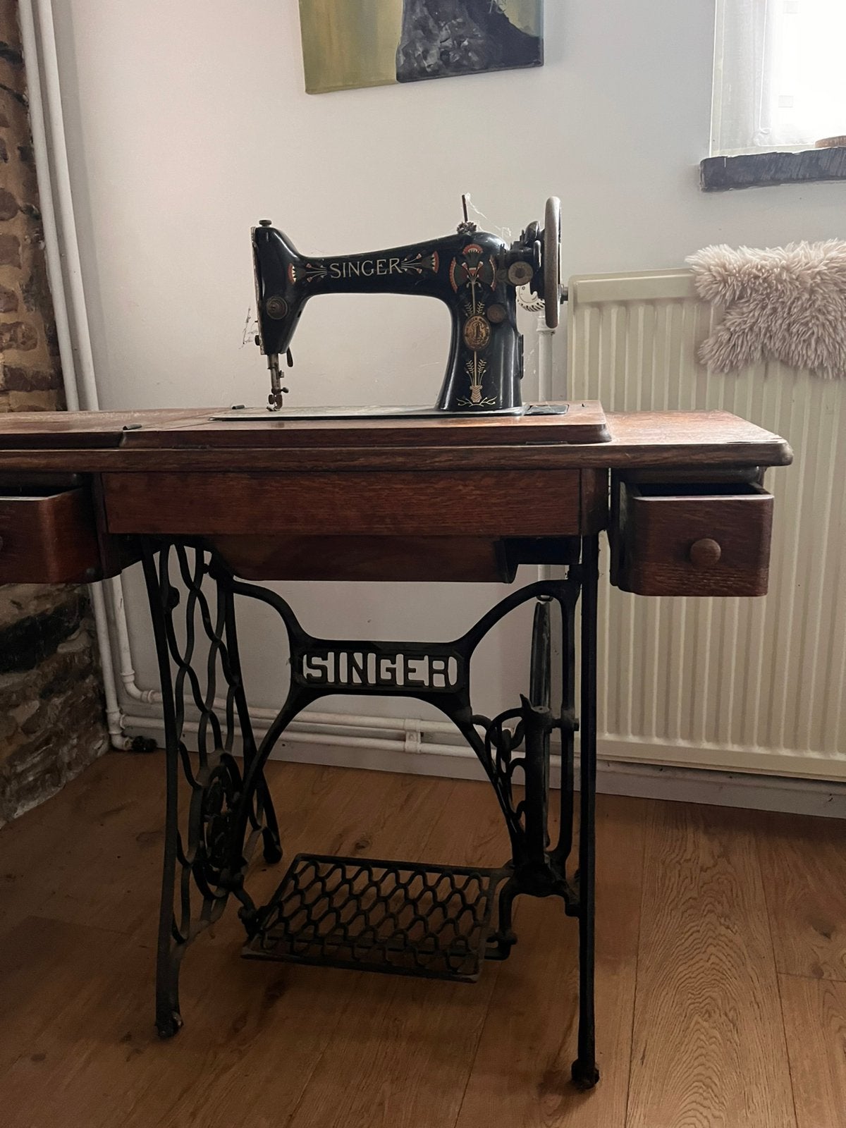 Ancienne machine à coudre singer avec accessoires, Enlèvement
