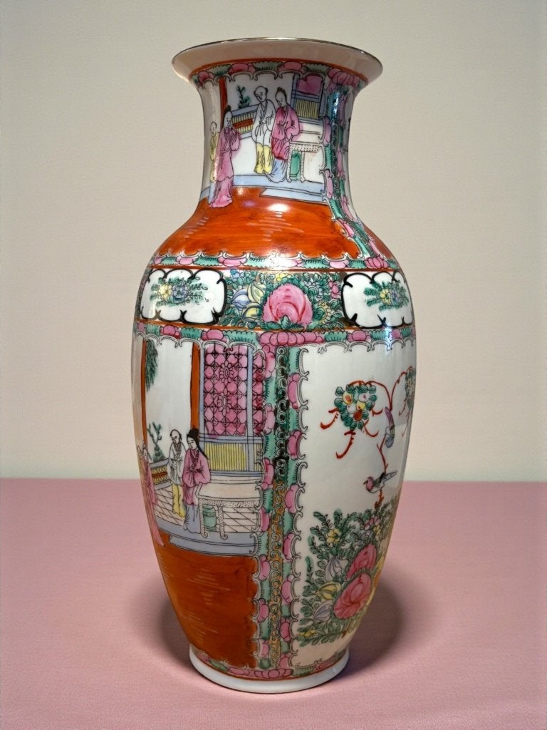 Grand vase chinois Macao années 1960 Rose Mandarin 41 cm, Enlèvement