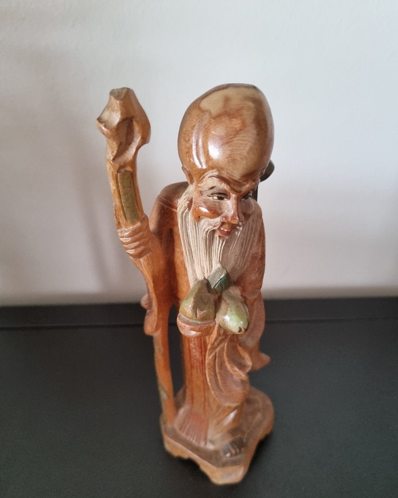 Statue vintage en bois de Shou Xing (Shou Lao), Envoi