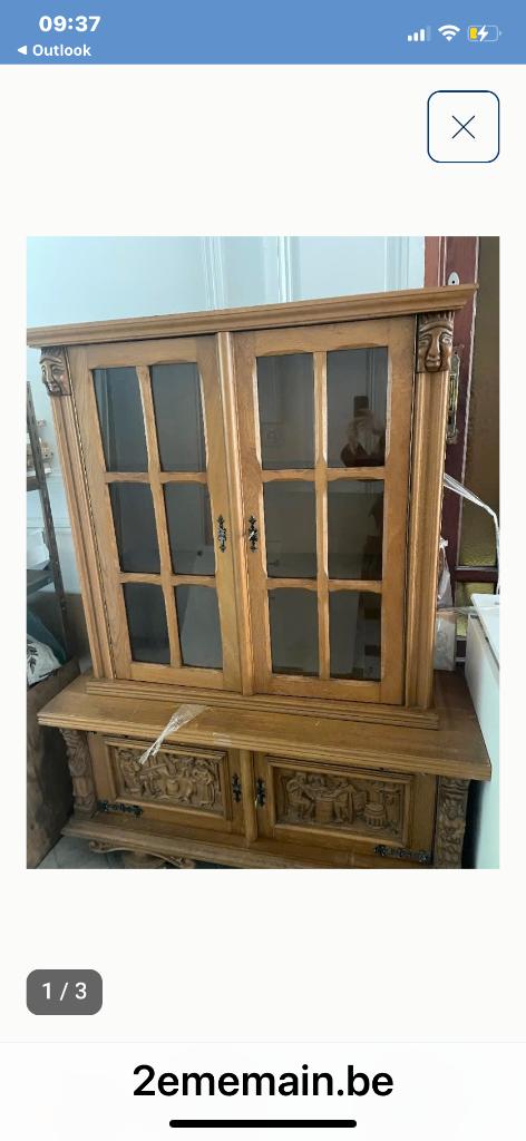 Vitrine en 2 pièces, Ophalen, 100 tot 150 cm, 100 tot 150 cm, Eikenhout
