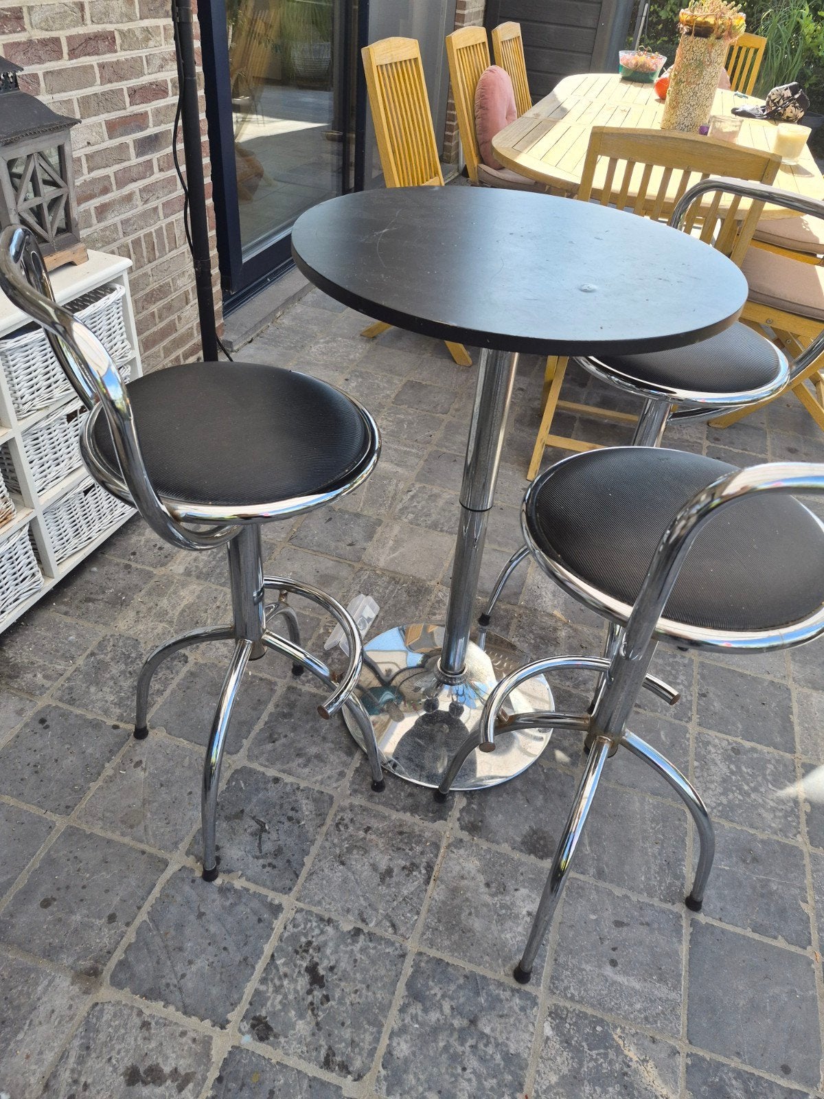 chrome barstel  met hoge tafeltje  nu in mater, Ophalen