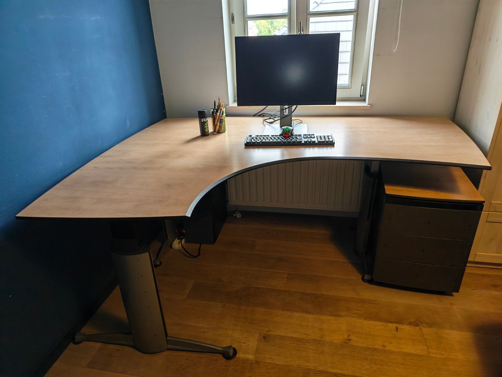 Groot professioneel hoekbureau + ladeblok, Ophalen, Kabelgoot, Hoekbureau