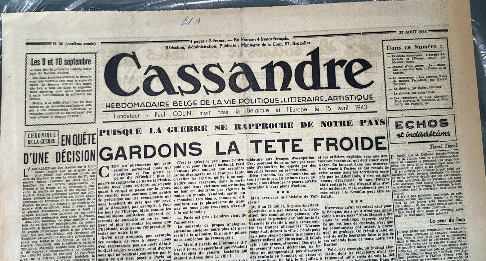 Cassandre 1940 - 1944 collaboratie kranten, Ophalen, Gelezen