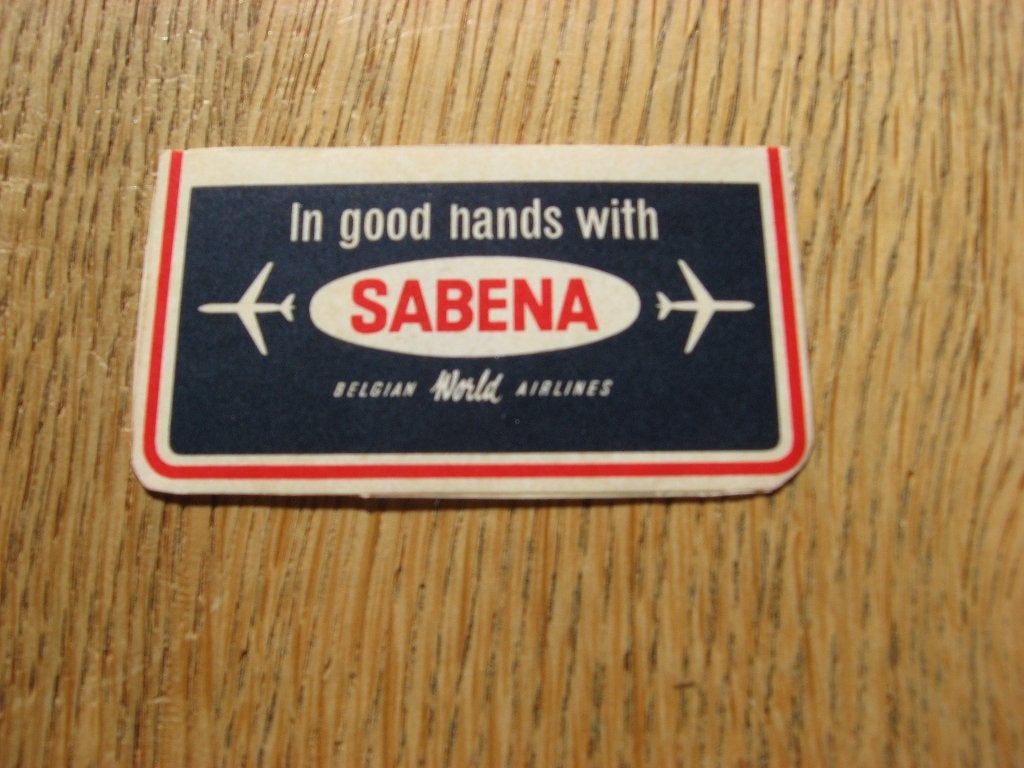 Vintage Sticker Sabena Belgian World Airlines 7,5 x 4 cm, Verzamelen, Ophalen of Verzenden, Nieuw, Kaart, Foto of Prent