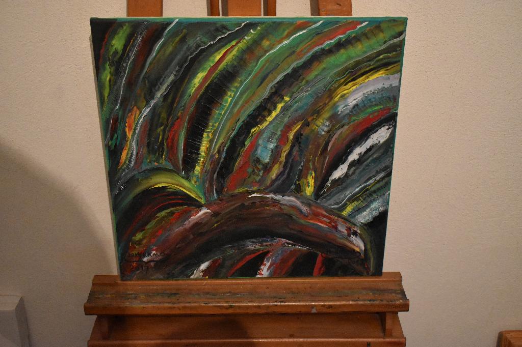 Abstract schilderij met druipende bladeren,  van Joky Kamo, Antiek en Kunst, Ophalen