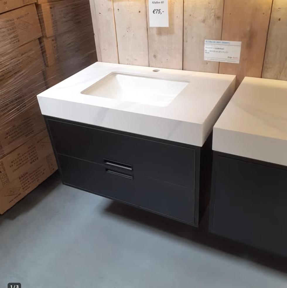 SALE! Badkamermeubel, Mat zwart, 80cm, 2 Lades, Altira 80, Huis en Inrichting, Woonaccessoires | Overige, Ophalen of Verzenden