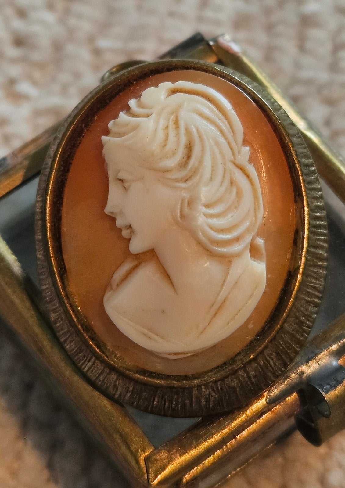 Rare broche / pendentif camée vintage 1950  coquillage, Enlèvement ou Envoi