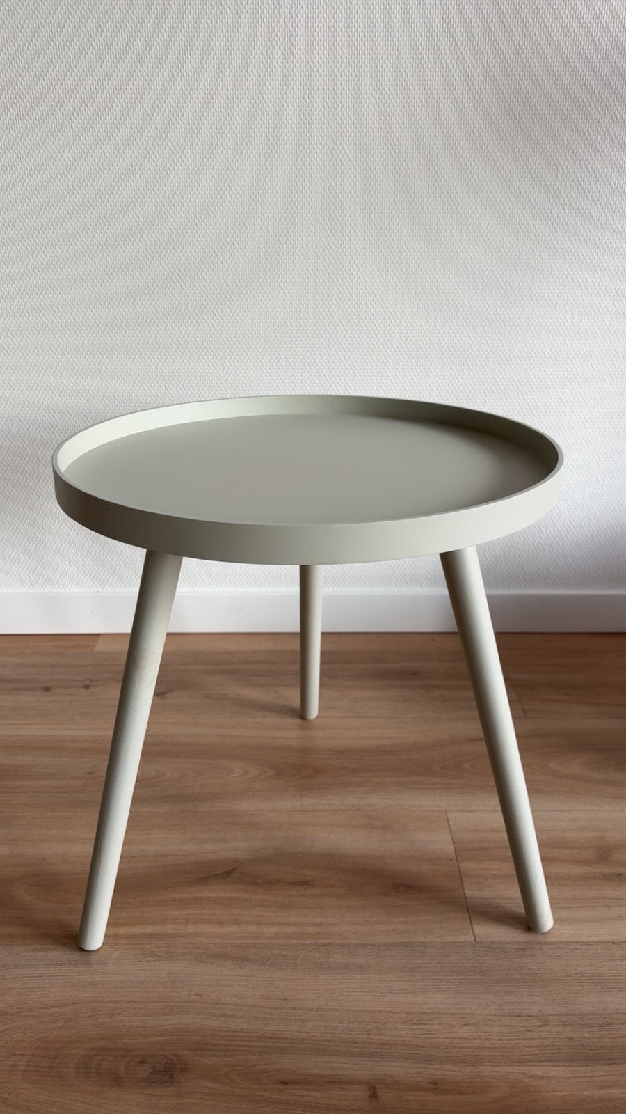 Woood bijzettafel beige 45 cm, Ophalen, Minder dan 55 cm, Rond, Zo goed als nieuw