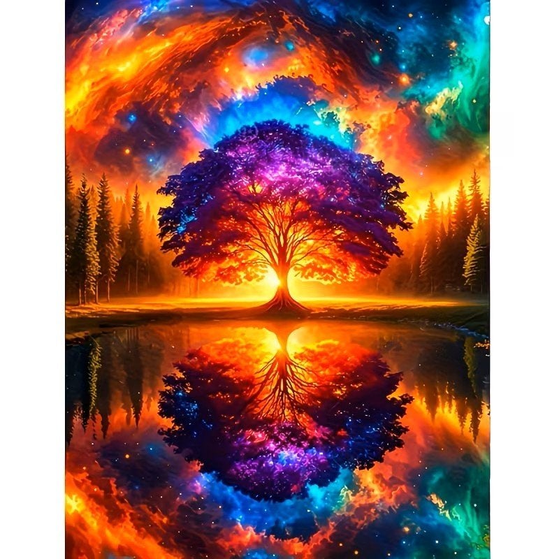 Arbre à miroir Diamond Painting (carré) n 67, 50 x 40 cm, Neuf, Multicolore, Diamond painting, Autres matériaux