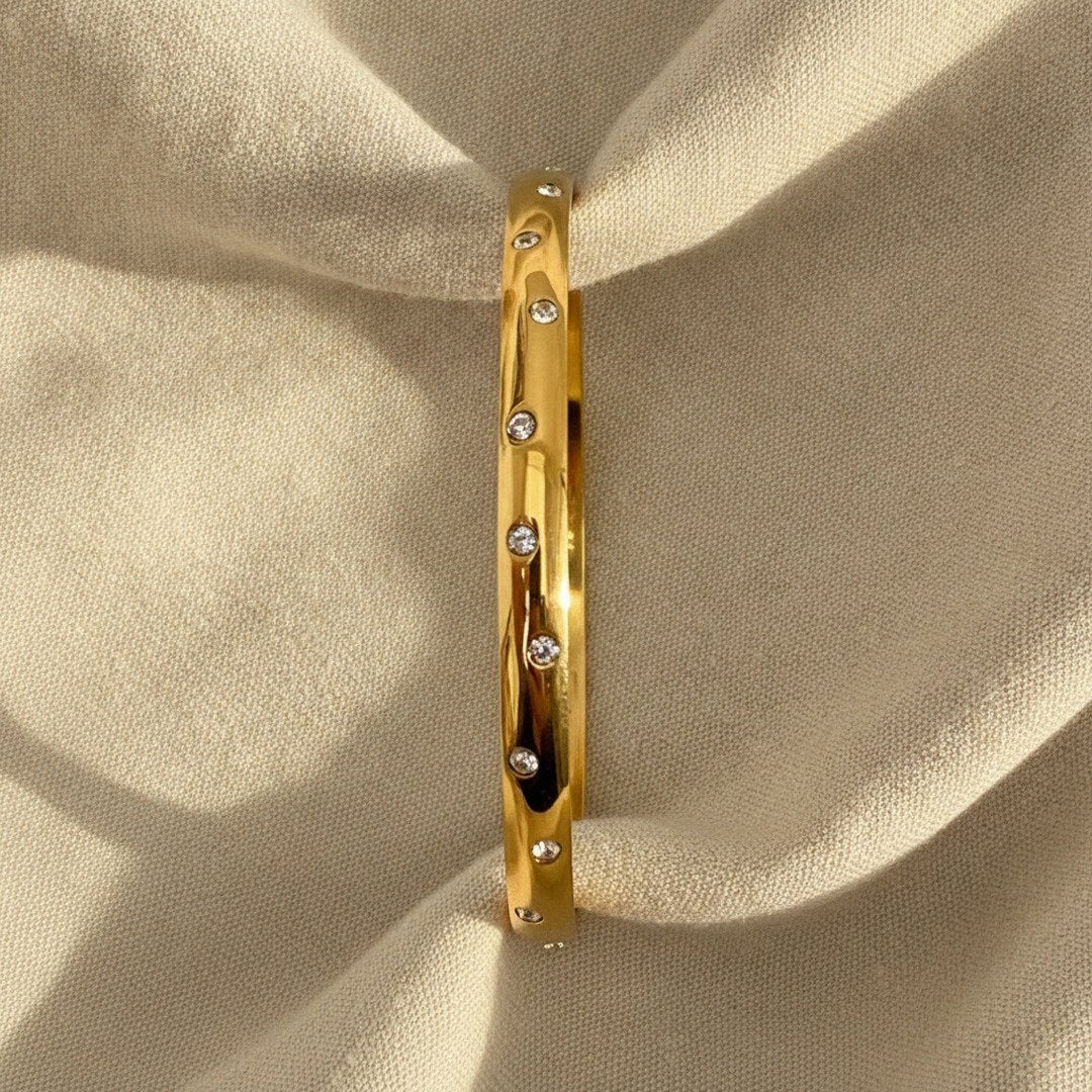 Bracelet jonc acier inoxydable doré vis et strass, Bijoux, Sacs & Beauté, Enlèvement ou Envoi, Neuf
