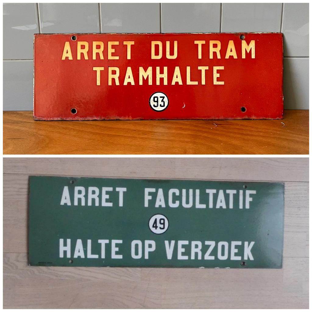 GEZOCHT : emaille bord Tramhalte & Halte op verzoek, Ophalen, Gebruikt, Tram, Overige typen