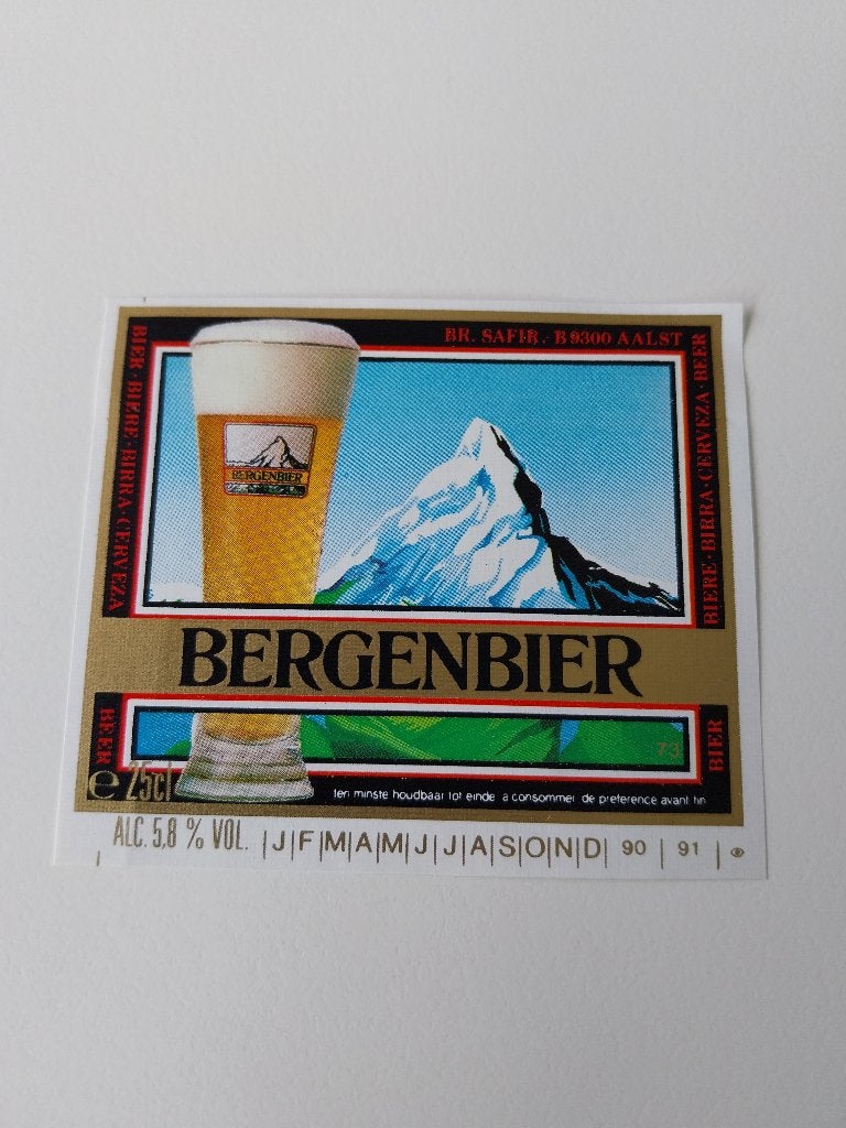 Étiquette de bière Bergenbier Br. Safir Alost, Collections, Enlèvement ou Envoi, Utilisé