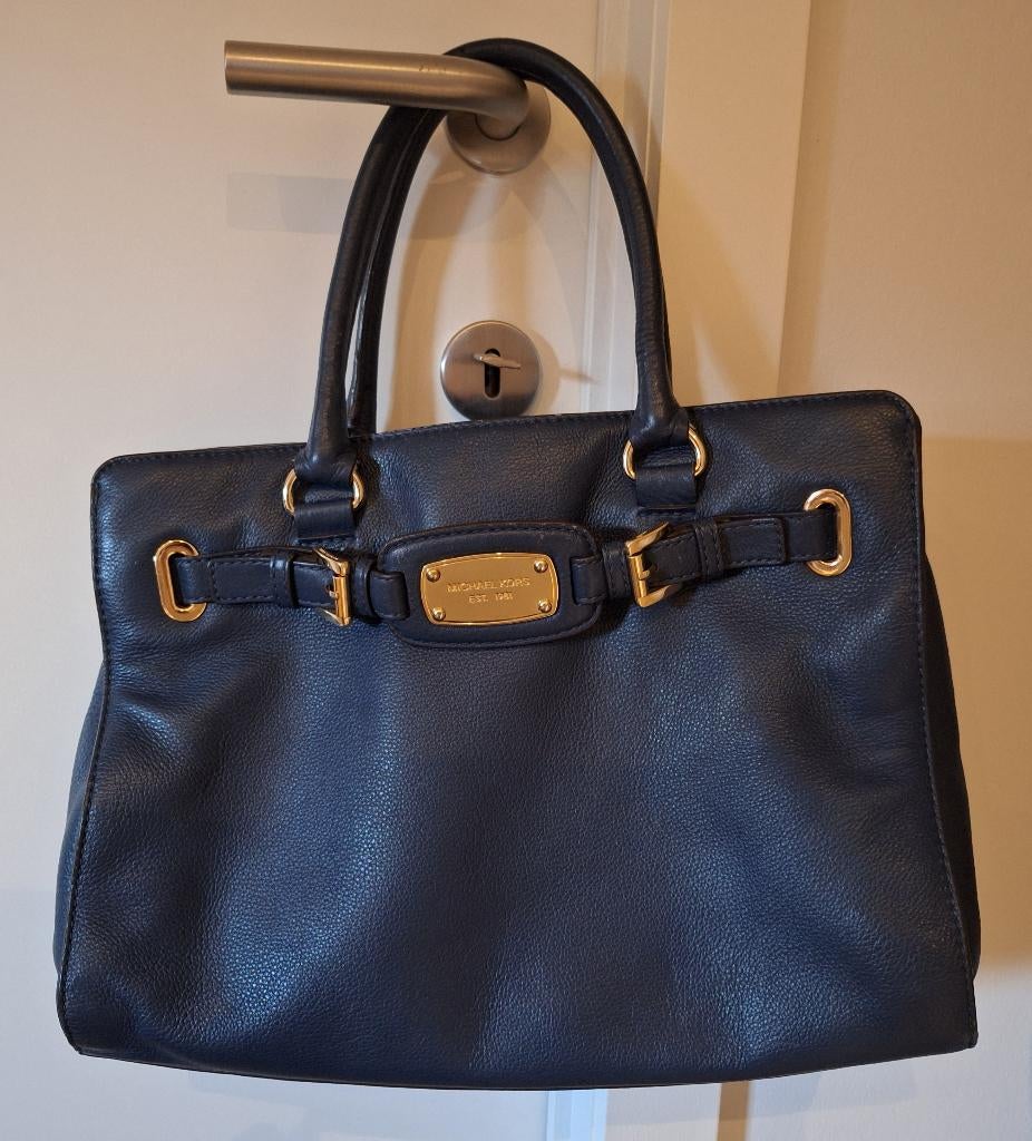 Leren handtas, merk Michael Kors, marineblauw, Ophalen of Verzenden, Gebruikt, Blauw, Handtas