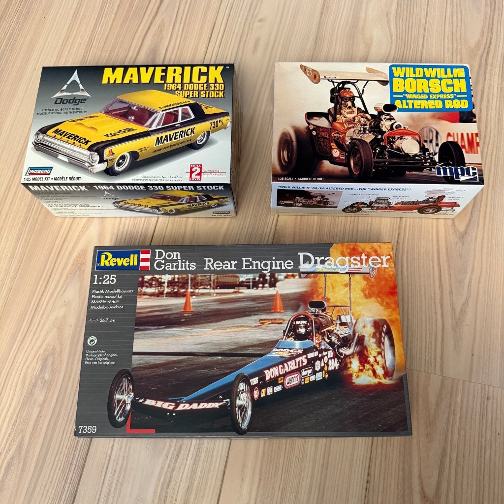 3 maquettes au 1/25 de Dragster, Neuf, Autres marques, Voiture, Plus grand que 1:32
